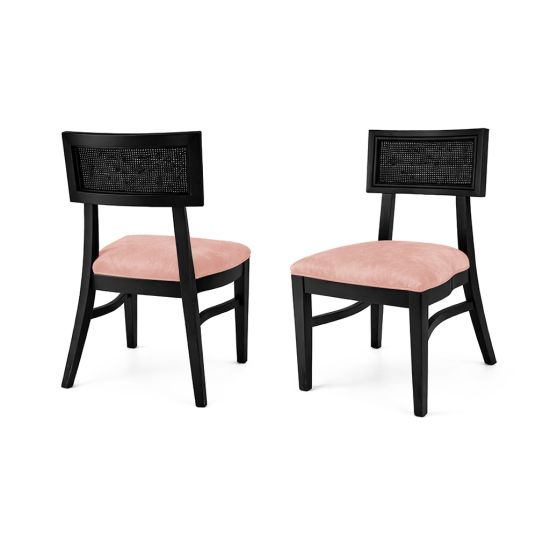 Siena chair with woven cane backrest panel, upholstered seat and solid wood frame with curved legs for elegant event seating