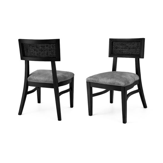 Siena chair with woven cane backrest panel, upholstered seat and solid wood frame with curved legs for elegant event seating