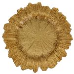 Gold reef charger plate with organic textured glass surface and irregular scalloped edge, luxurious charger for weddings and formal events