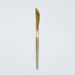 Sleek gold dinner knife with modern straight handle, polished flatware for formal dinners, wedding receptions, and luxury table décor.