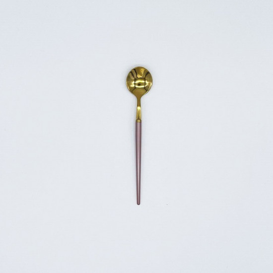 Gold tea spoon with rose gold handle, chic flatware for coffee service, desserts, bridal showers, and elegant tablescapes.