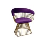 Art Deco Reflection accent chair with eggplant velvet seat and curved back, gold metal wire frame, luxury lounge seating for weddings and events.