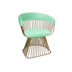 Art Deco Reflection accent chair with mint velvet seat and curved back, gold metal wire frame, luxury lounge seating for weddings and events.