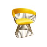 Art Deco Reflection accent chair with Yellow velvet seat and curved back, gold metal wire frame, luxury lounge seating for weddings and events.