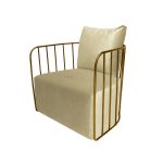 Ivory cushioned Reflection accent chair with gold bar frame, modern luxury lounge seating for weddings and upscale events.