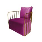 Magenta cushioned Reflection accent chair with gold bar frame, modern luxury lounge seating for weddings and upscale events.