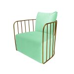 Mint cushioned Reflection accent chair with gold bar frame, modern luxury lounge seating for weddings and upscale events.