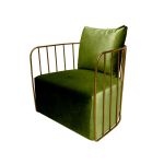 Moss cushioned Reflection accent chair with gold bar frame, modern luxury lounge seating for weddings and upscale events.