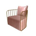 Rose Gold cushioned Reflection accent chair with gold bar frame, modern luxury lounge seating for weddings and upscale events.