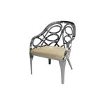 Silver mirrored Reflection Butterfly armchair with circular cutout backrest and ivory cushioned seat, modern lounge chair rental