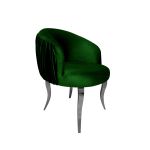 emerald green velvet reflection armchair with curved backrest, pleated side detailing, and sleek silver mirrored legs, designed for luxury lounge and event seating.