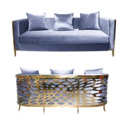 Reflection Kaleidoscope Sofa Gold - Dusty Blue Velvet
