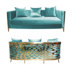 Reflection Kaleidoscope Sofa Gold - Tiffany Blue Velvet