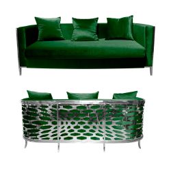 Reflection Kaleidoscope Sofa Silver - Emerald Green Velvet