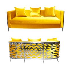 Reflection Kaleidoscope Sofa Silver - Yellow Velvet
