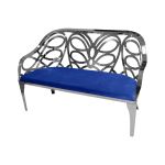 Reflection butterfly loveseat with silver metal cutout backrest and Royal Blue velvet seat cushion, elegant modern seating for upscale events.