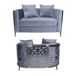 Reflection Loveseat Kaleidoscope Silver - Dusty Blue Velvet