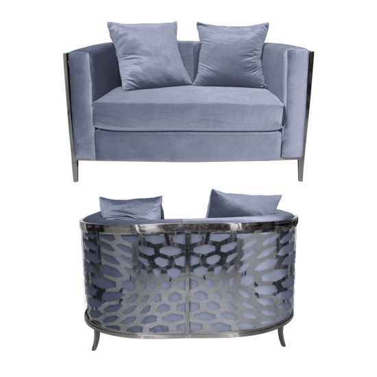 Reflection Loveseat Kaleidoscope Silver - Dusty Blue Velvet