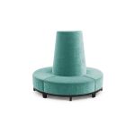 Tiffany Blue velvet round banquette with curved seating and cone center backrest, luxury lounge seating rental for weddings and events.