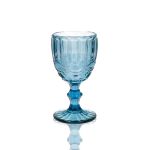 Bella blue water glass with textured bowl and short stem, stylish glassware for receptions and dinner tables, 10 oz, rack of 25.