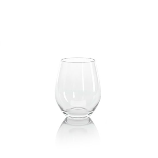 Clear plastic stemless wine glass, 10 oz, reusable acrylic drinkware for weddings, receptions, and outdoor events, rack of 25.