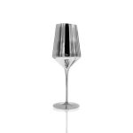 Reflection smoke silver water glass with metallic mirrored finish and stem, upscale event glassware for receptions and dinner tables, rack of 16.