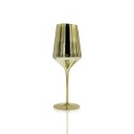 Reflection gold water glass with metallic mirrored finish and stem, upscale event glassware for receptions and dinner tables, rack of 25.