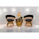 Art Deco Reflection accent chair with black velvet seat and curved back, gold metal wire frame, luxury lounge seating for weddings and events.