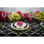 Black petal-rim onyx salad plate with scalloped edge and sunburst ridged design, medium round plate on a white background