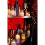 Reflection gold water glass with metallic mirrored finish and stem, upscale event glassware for receptions and dinner tables, rack of 25.