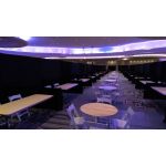 medium wood laminate rectangular banquet table with metal folding legs for event rental setups