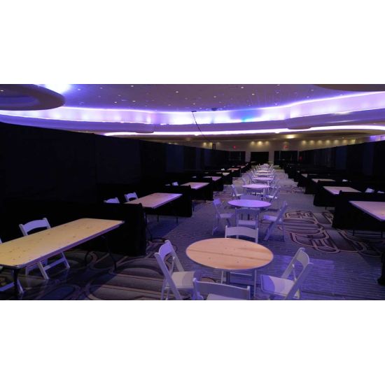 medium wood laminate rectangular banquet table with metal folding legs for event rental setups
