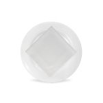 White Monarch napkin with clean solid fabric finish, neatly folded in a triangle on a white plate for classic weddings and formal event tables