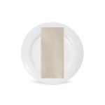 Ivory polyester napkin with soft solid fabric finish, folded on a white plate for classic weddings and elegant event table settings