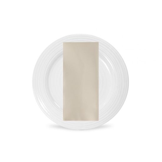 Ivory polyester napkin with soft solid fabric finish, folded on a white plate for classic weddings and elegant event table settings