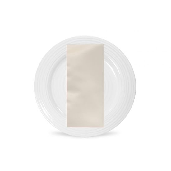 Ivory satinesa napkin with smooth satin-like fabric texture, folded on a white plate for classic weddings and formal event table décor\