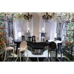 white Bohemian high-boy cocktail table with white finish for event rental