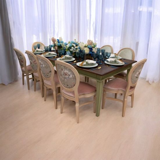 Sandstone rectangular dining table with simple straight legs, classic event dining table for weddings, banquets, and receptions