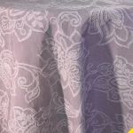 Lavender Milos event tablecloth with subtle textured weave for weddings, bridal showers, and elegant spring décor