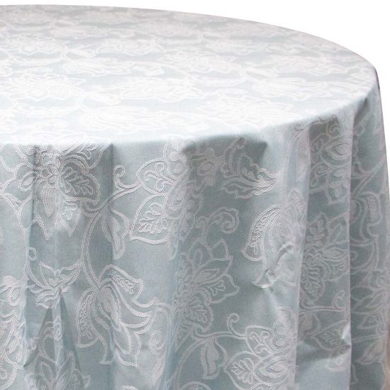 Ocean blue Milos event tablecloth with subtle textured weave for weddings, seaside themes, and elegant décor