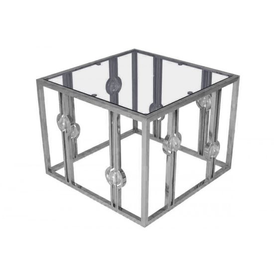 Glam silver stainless-steel Reflection coffee table square 24″ × 24″ × 18″ with sleek minimalist frame for luxury event lounge décor