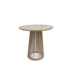 Natural wood Bohemian cocktail table with round top and warm finish, perfectly suited for relaxed event lounge décor”