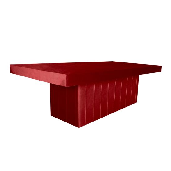 Rectangular Red blackout dining table 48″ × 96″ with sleek dark finish and smooth contemporary design, ideal for modern event dining décor.