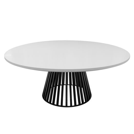 72" Bohemian round dining table with white top and Black base, ideal for decorating bohemian-style dining rooms and reception areas.