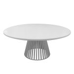 72" Bohemian round dining table with white top and white base, ideal for decorating bohemian-style dining rooms and reception areas.