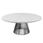 72" Bohemian round dining table with white top and Silver base, ideal for decorating bohemian-style dining rooms and reception areas.