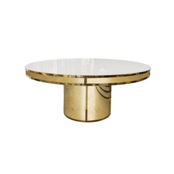 Modern Line Dining Table Round Gold 72" White Top