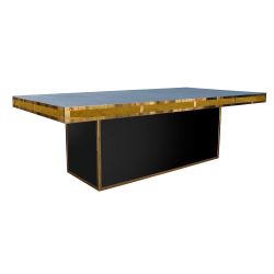 Stella Dining Table Gold 48"x96" Rectangular Insert Black - Top Dusty Blue