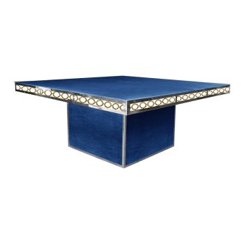 Opulent Noir Plus Dining Table Silver 72"x72" Square Top Royal Blue