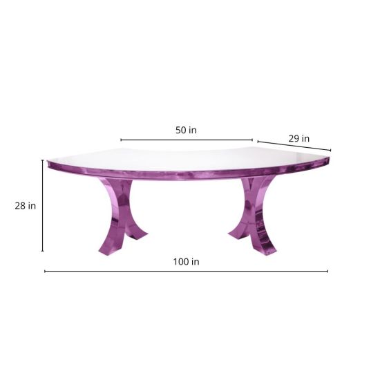 Reflection Serpentine pink table with black curved top and pink legs, statement serpentine dining table for modern events and luxury rentals.
